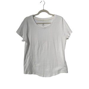 Isaac Mizrahi Live Essentials Curved Hem Knit T Shirt Womens L White Minimalist